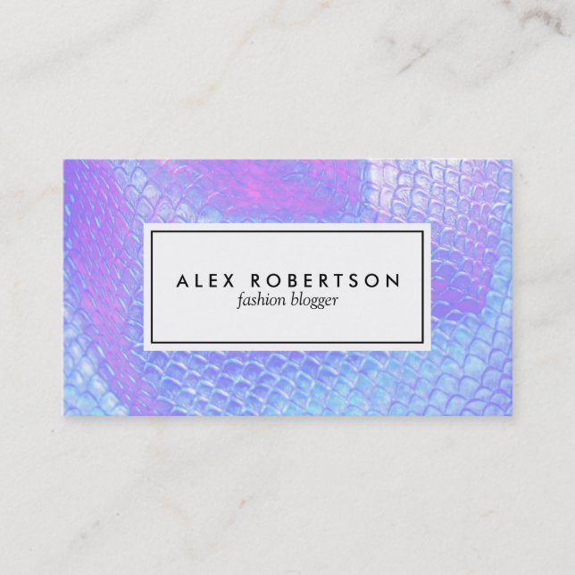 Pastel pink, aqua and lilac mermaid scale fabric business card (Front)