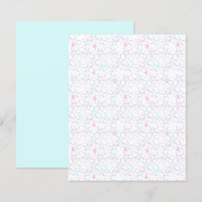  Pastel Pink Aqua Stars on White scrapbook paper (Front/Back)