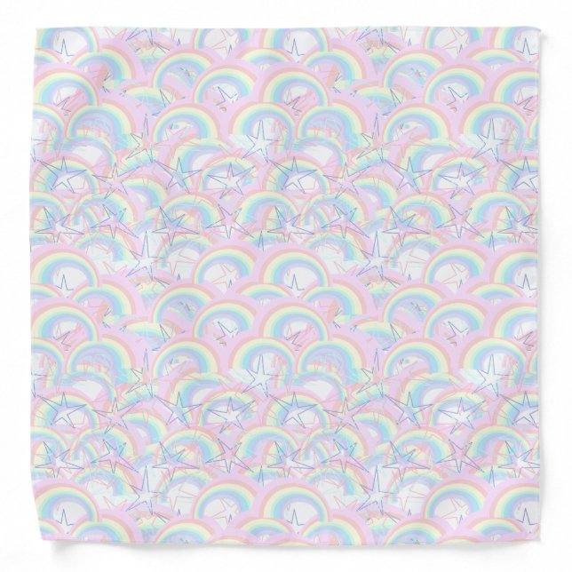 Pastel Pink Aqua Yellow Orange Rainbows Stars Bandana (Front)