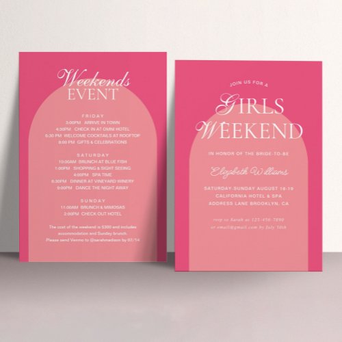 Pastel Pink Arch Girls Weekend Bachelorette Party Invitation