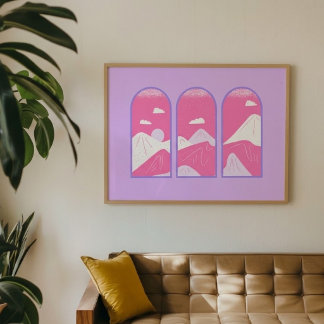 Pastel Pink Arched Mountain Landscape Art Print