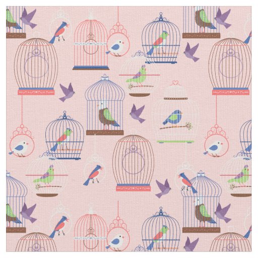 pastel pink aviary birdcage birds fabric