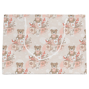 PASTEL PINK BABY BLOCKS TEDDY BEARS FLOWERS LARGE GIFT BAG
