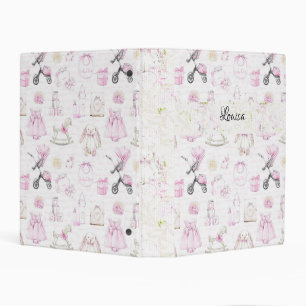 PASTEL PINK BABY BUNNIES DRESSES STROLLERS MINI BINDER