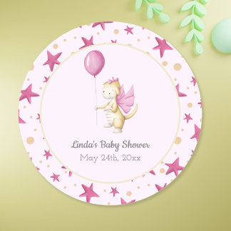 Pastel Pink Baby Dragon Girl Baby Shower Classic Round Sticker