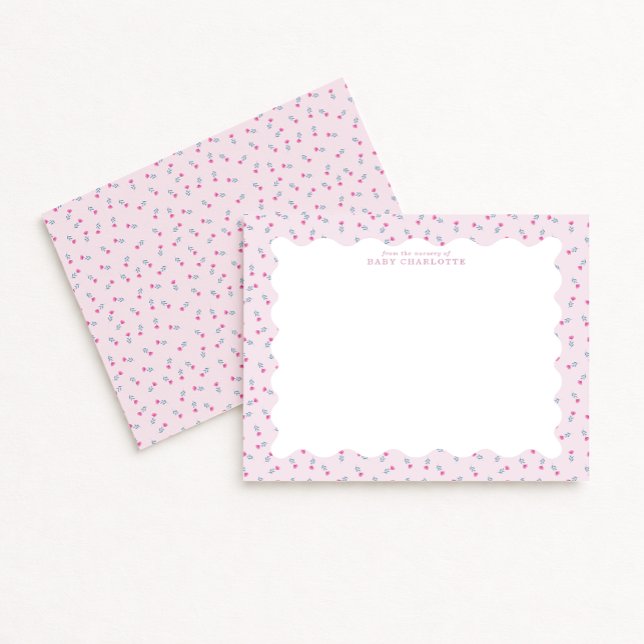 Pastel Pink Baby Floral Wavy Border Note Card (Creator Uploaded)