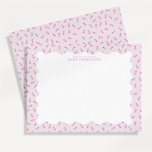 Pastel Pink Baby Floral Wavy Border Note Card