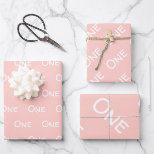Pastel Pink Baby Girl First Birthday Wrapping Paper Sheets