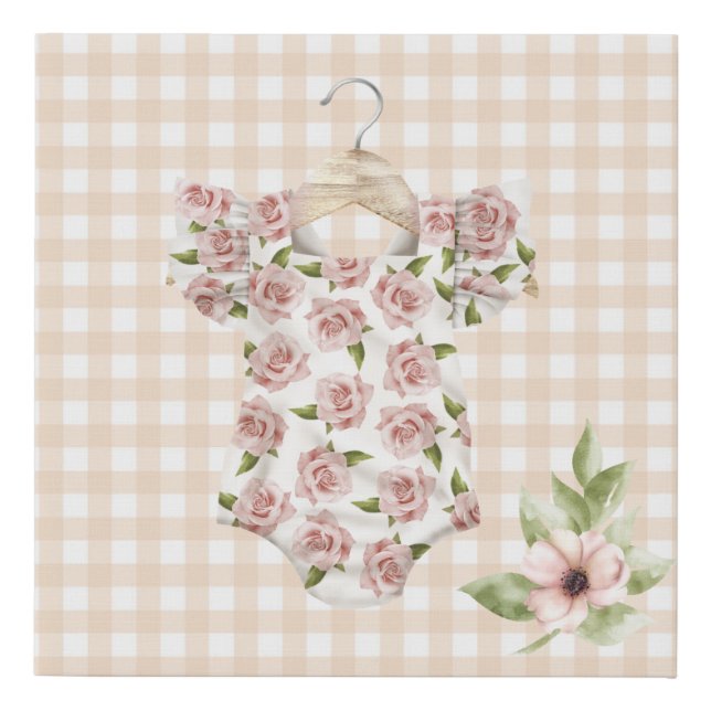 PASTEL PINK BABY GIRL FLORAL OUTFIT FAUX CANVAS PRINT (Front)