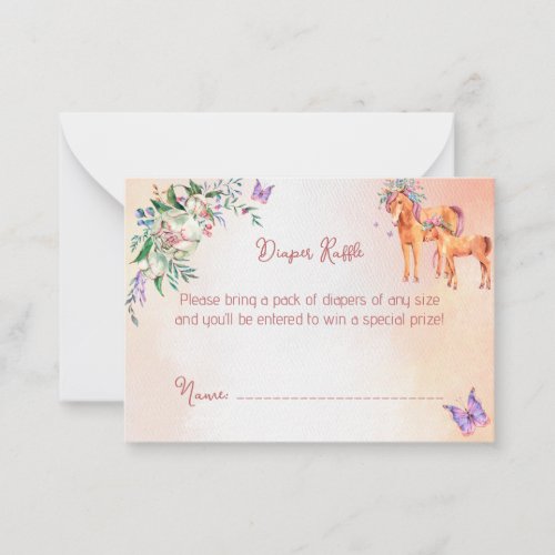 Pastel pink baby horse baby shower diaper raffle note card