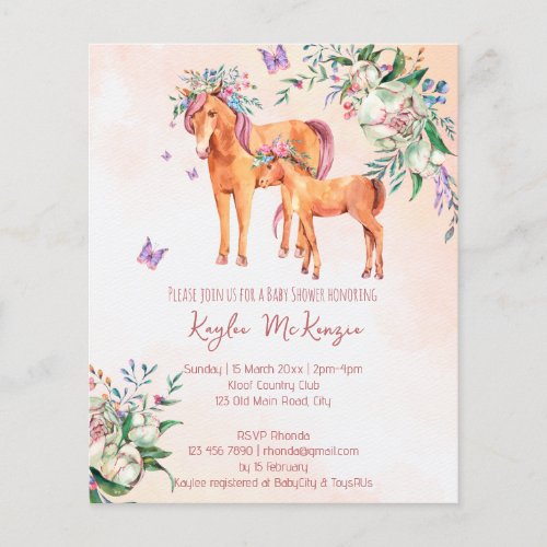 Pastel pink baby horse budget baby shower invitati