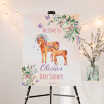Pastel pink baby horse with mother baby shower foam board
