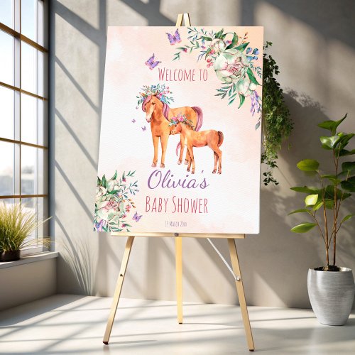 Pastel pink baby horse with mother baby shower foam board