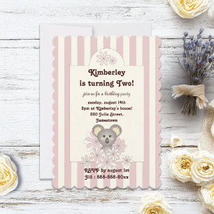 Pastel Pink Baby Koala Girl Birthday Invitation