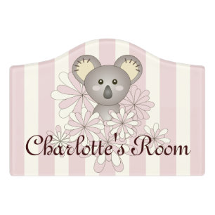 Pastel Pink Baby Koala Nursery / Kids Girls Room Door Sign