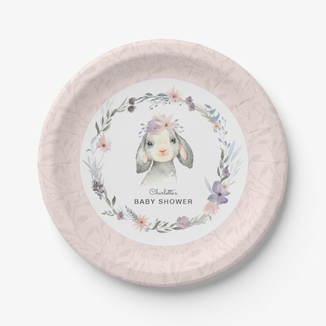 Pastel Pink Baby Lamb Girl Baby Shower Paper Plates (Front)