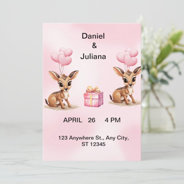 Pastel Pink Balloons Wedding Invitation Template,  (Standing Front)