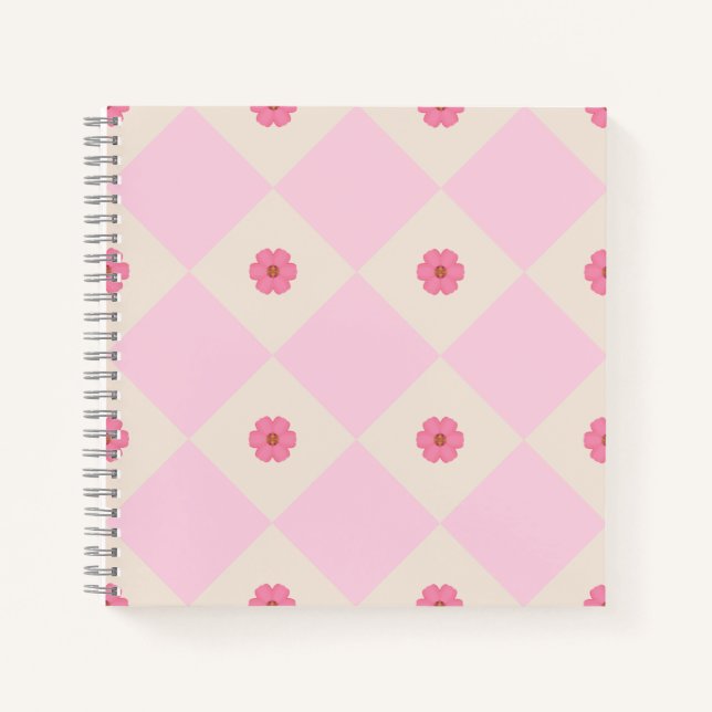 Pastel Pink & Beige Floral Geometric Notebook (Front)