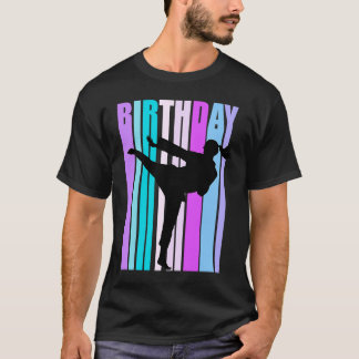 Pastel Pink Birthday Karate Womens Colorful Black T-Shirt