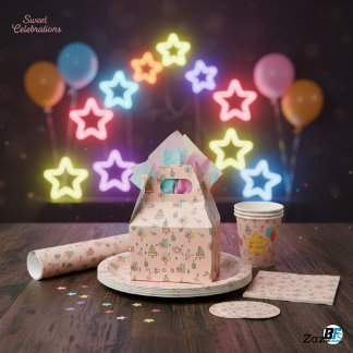 Pastel Pink Birthday Party- Cute Cake Balloon Patt Favor Boxes