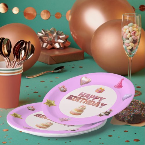Pastel Pink Birthday Theme Paper Plate