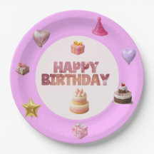 Pastel Pink Birthday Theme Paper Plate