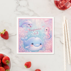 Pastel Pink Birthday Under the Sea Girl Party Napkins
