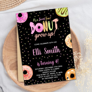 Pastel Pink Black Donut Birthday Invitations