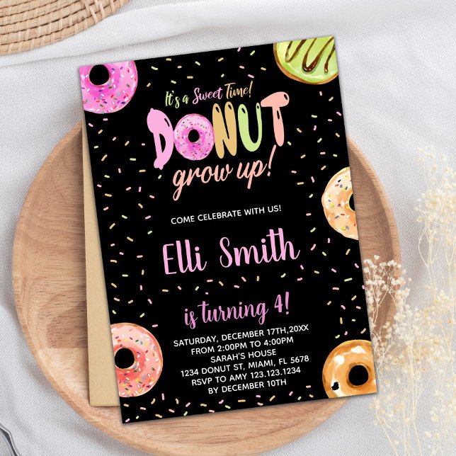 Pastel Pink Black Donut Birthday Invitations (Pastel Pink Black Donut Birthday Invitations)