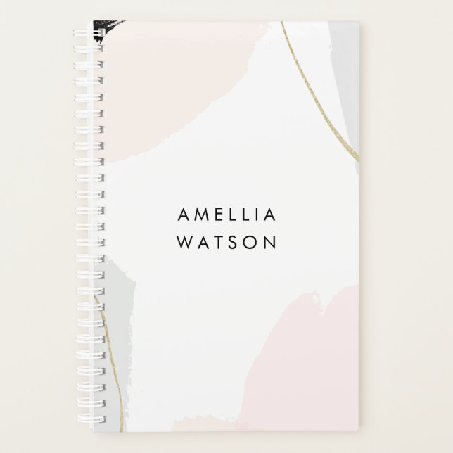 Pastel Pink, Black & Gray Watercolor Brush Strokes Planner (Front)