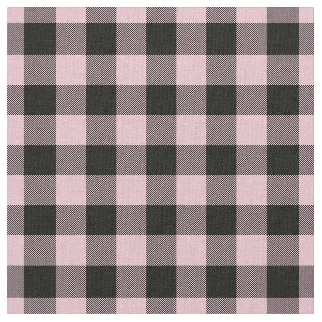 Pastel Pink & Black Plaid Gingham Fabric (Close Up)