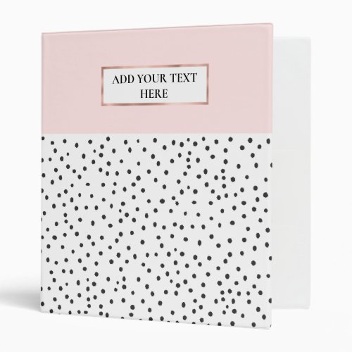Pastel pink black watercolor polka dots monogram 3 ring binder