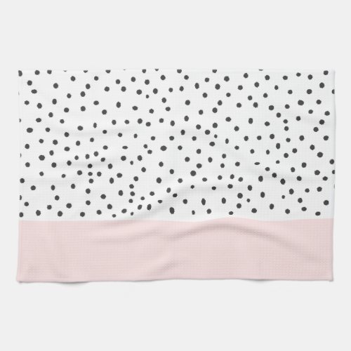 Pastel pink black watercolor polka dots pattern kitchen towel