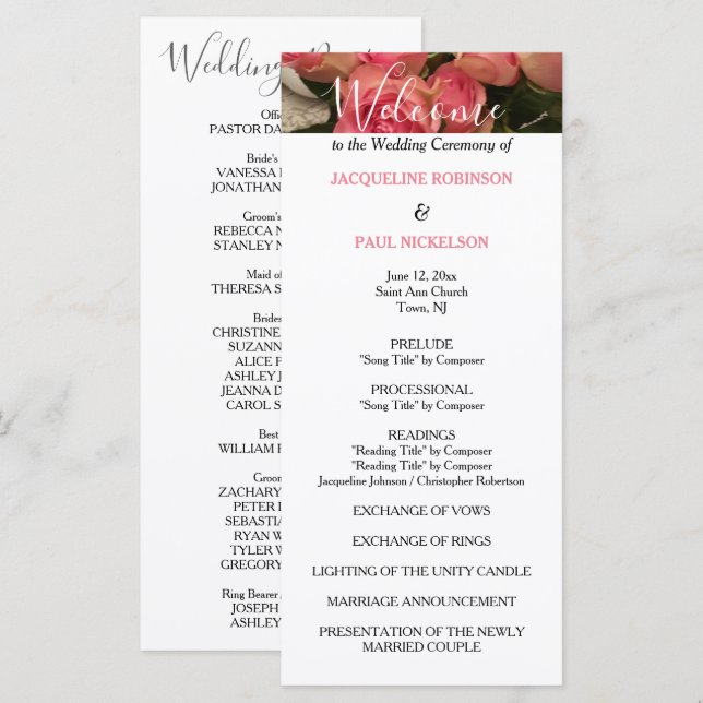 Pastel Pink Black Wedding Program (Front/Back)