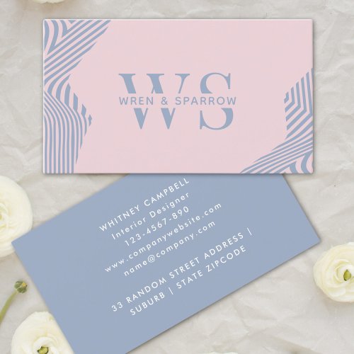 Pastel Pink  Blue Abstract Trendy Monogram Modern Business Card