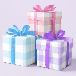Pastel Pink Blue and Purple Easter Gingham Multi Wrapping Paper Sheets