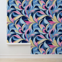 Pastel Pink, Blue And Yellow Leafy Swirl