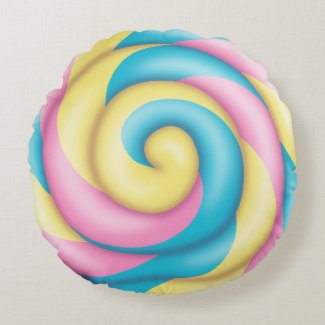 Pastel Pink Blue and Yellow Striped Lollipop Round Pillow
