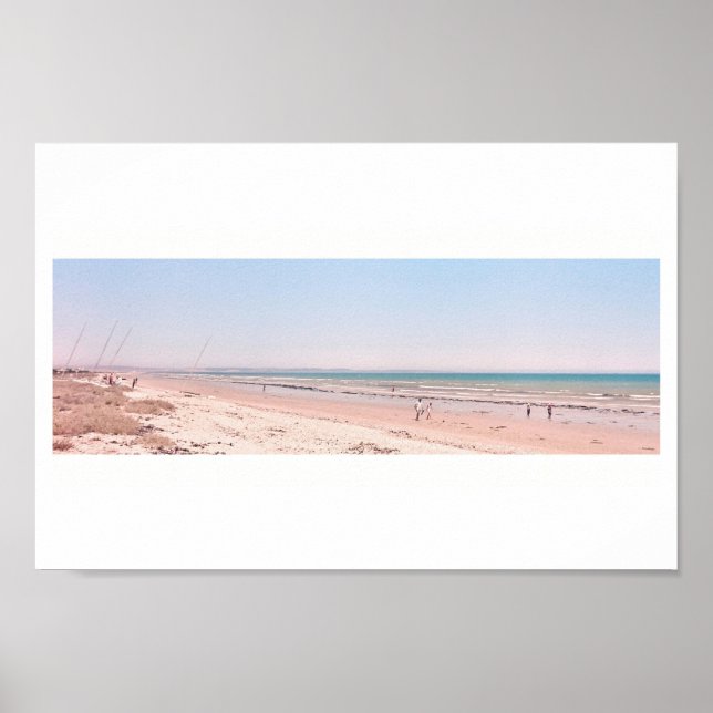 Pastel Pink Blue Beach Ocean Sea Walking Poster (Front)