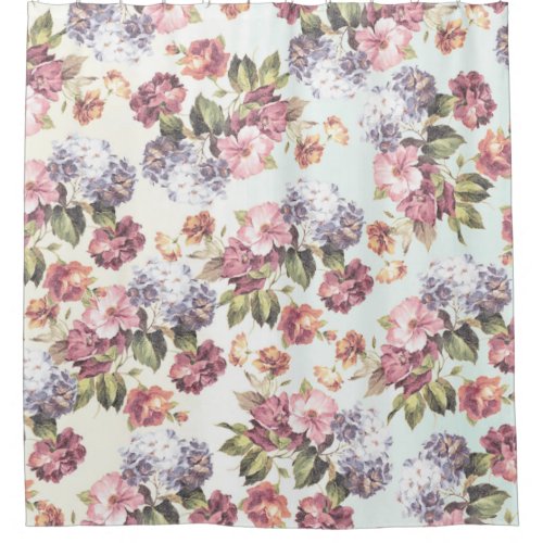 Pastel pink blue bohemian boho vintage floral show shower curtain