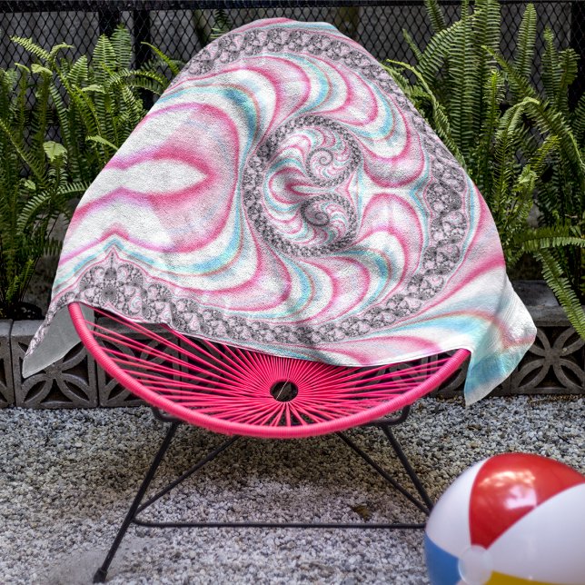Pastel Pink Blue Candy Cane Spiral Fractal Beach Towel (Creator Uploaded)
