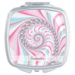Pastel Pink Blue Candy Cane Spiral Fractal Compact Mirror