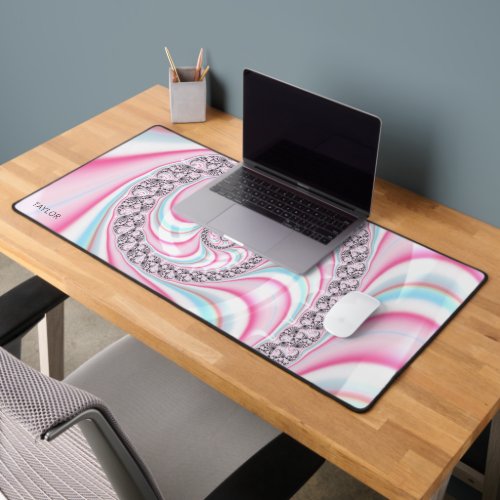 Pastel Pink Blue Candy Cane Spiral Fractal Desk Mat