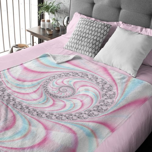 Pastel Pink Blue Candy Cane Spiral Fractal Fleece Blanket