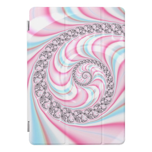 Pastel Pink Blue Candy Cane Spiral Fractal iPad Pro Cover (Front)