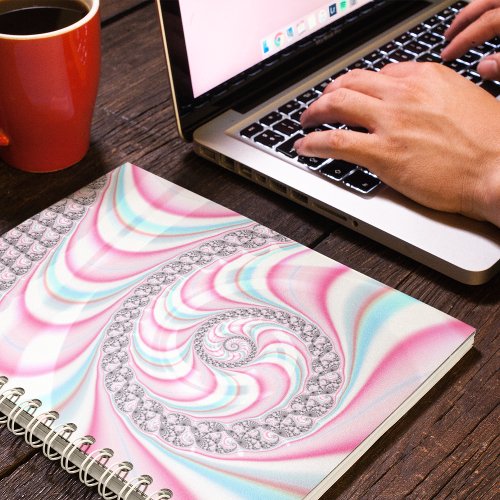 Pastel Pink Blue Candy Cane Spiral Fractal Math Notebook