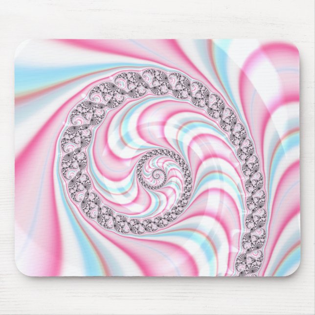 Pastel Pink Blue Candy Cane Spiral Fractal Mouse Pad (Front)