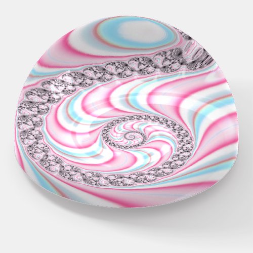 Pastel Pink Blue Candy Cane Spiral Fractal Paperweight