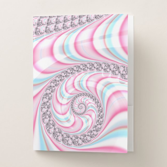 Pastel Pink Blue Candy Cane Spiral Fractal Pocket Folder (Front)