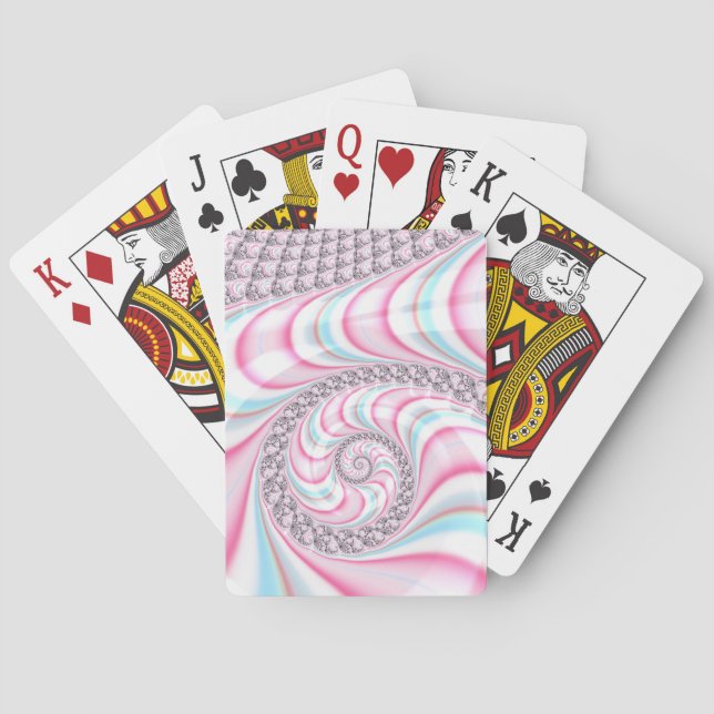 Pastel Pink Blue Candy Cane Spiral Fractal Poker Cards (Back)